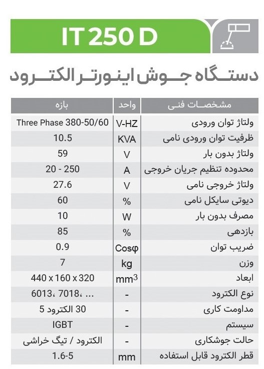 دستگاه جوش ایران ترانس مدل IT250D ۳ فاز ۲۵۰ آمپر