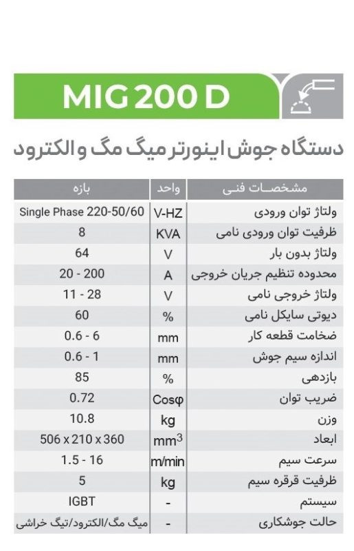 دستگاه جوش اینورتر میگ مگ و الکترود MIG200D ایران ترانس