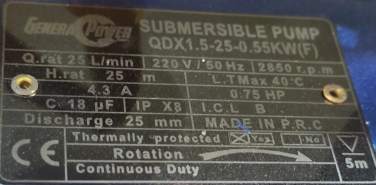 کفکش 25متری 1اینچ فلوتردار جنرال پاور مدل QDX1.5_25_0.55KW