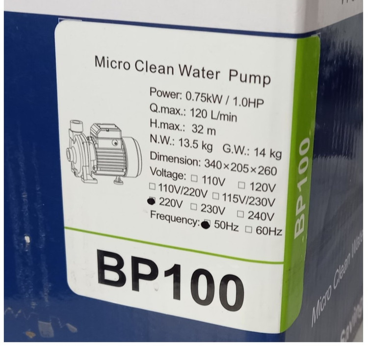 پمپ آب گرین مدل BP100 تک فاز ظرفیت ۱ اسب